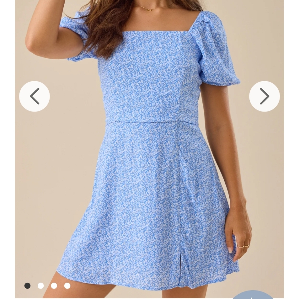 Altar'd State Blue Floral Puff Sleeve Mini Dress